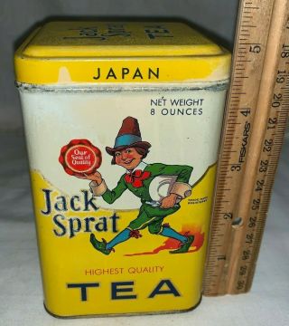Antique Walking Jack Sprat Foods Tin Litho Tea Can Marshalltown Ia Grocery Store
