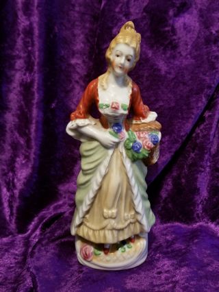 Vintage Hand Painted Victorian Porcelain Figurine Made In Japan 8.  5 " Tall