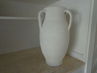 Antique 19th Century Terracotta Whitewashed Greek Pot With Three Handles