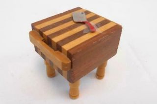 Dollhouse Miniatures Vintage Wood Butcher Block With Cleaver
