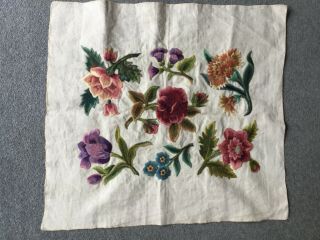 Vintage Stunning Hand Embroidered Crewel Work Jacobean Floral Panel