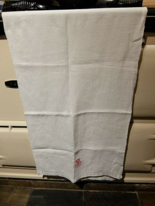 Antique White Huckaback Linen Towel Monogrammed Very Long - 145cm / 57 " X86cm/ 34 "