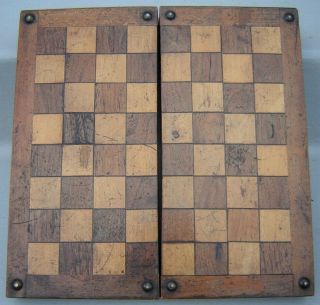 Old Antique English Wood Game Board Chess Checkers / Draughts Backgammon British