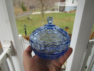 Vintage Antique Art Deco Blue Depression Glass Lidded Candy Bowl Gorgeous Item