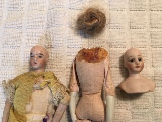 2 Antique Victorian Era Miniature Doll House Bisque Cloth Dolls 2