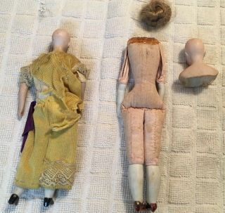 2 Antique Victorian Era Miniature Doll House Bisque Cloth Dolls 3