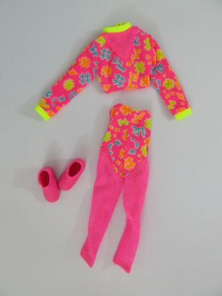 Vintage 90 ' s Barbie Doll Clothes - CROP TOP,  SPORTS LEOTARD,  SHOES - Neon Pink 5