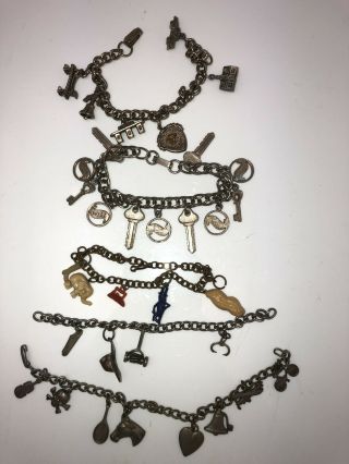5 Antique Silver Charm Bracelets Cracker Jack