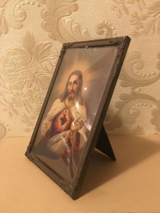 Vintage Framed Jesus Sacred Heart Picture Catholic Christian Antique 4