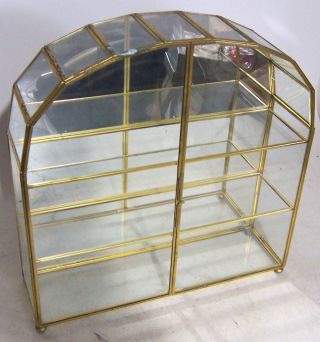 Vtg Glass And Brass Small Curio Wall Table Top Display Cabinet Shelf Showcase