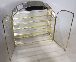 Vtg Glass and Brass Small Curio Wall Table Top Display Cabinet Shelf Showcase 2