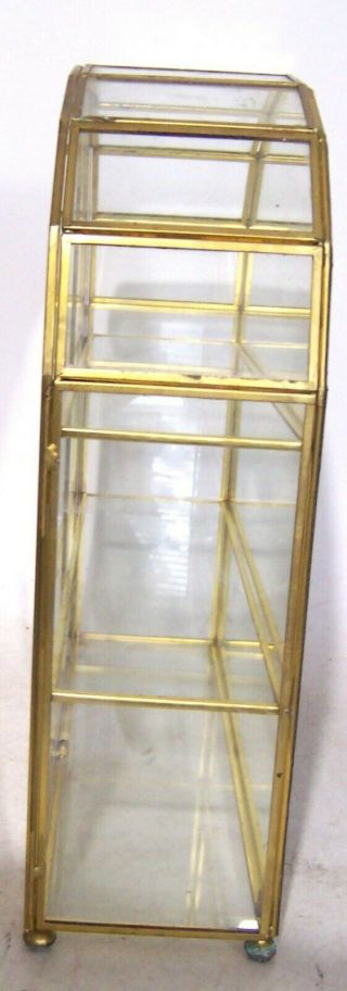 Vtg Glass and Brass Small Curio Wall Table Top Display Cabinet Shelf Showcase 4
