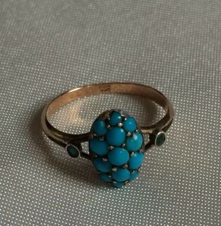 Vintage Jewellery Art Deco Antique 9carot Rose Gold Ring,  Turqoise Stones,  Size Jk