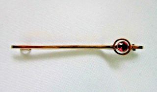 Fine Antique Jewellery 9ct Gold Amethyst Bar Brooch Or Tiepin With Ruby