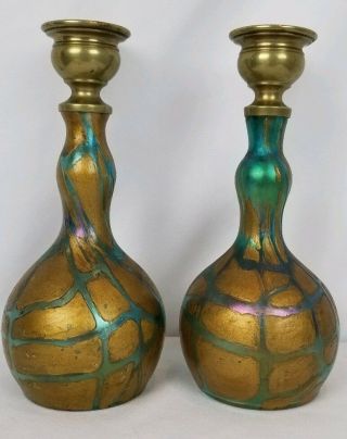 Antique Pair Pallme - Konig Bohemian Vases Candlesticks