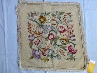 Antique Vtg Needlepoint Panel Chair Seat Cushion Cover - Reclaimed