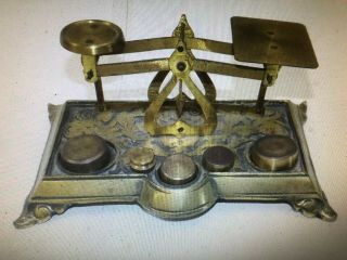 Antique Brass Postal Scale With Weights