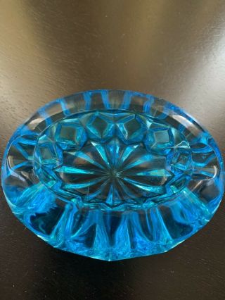 Vintage Aqua Blue Cut Glass Ashtray