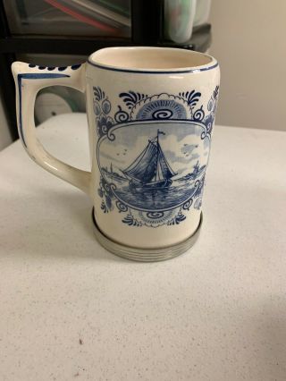 Vintage Antique Blue Delft Hand Painted Made In Holland Cup Mug With Handle
