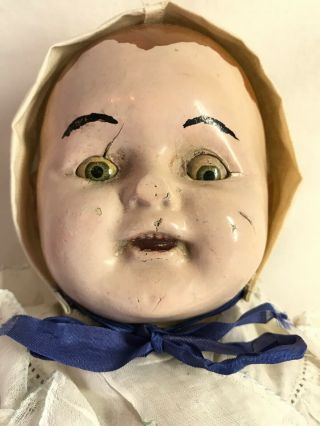 Antique Creepy Halloween Porcelain Baby Doll Open Mouth Teeth Moving Eye Eyes
