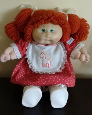 Vtg Cabbage Patch Kids Doll 1982 Red Head Yarn Pigtails Hair Green Eyes Coleco