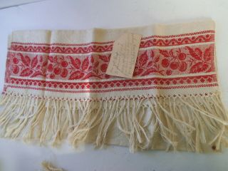 Antique Home - Spun Fringed Linen Towel 22 " X 36 " - Turkey - Red Cherry Border