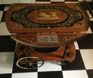 Vintage Italian Inlaid Marquetry Serving Cart For Tea/Liquor 2