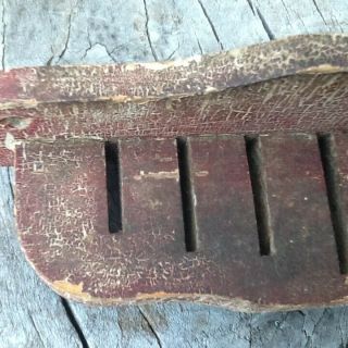 Early Primitive Wooden Knife Holder Old Crackle Red Paint Turn of the Century 6