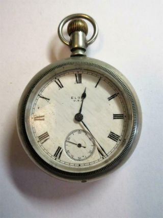 Antique,  Vintage Elgin Silver Plated Full Hunter Pocket Watch