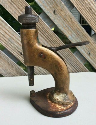 Antique Brass Press Punch Leather Cast Iron Tool Primitive