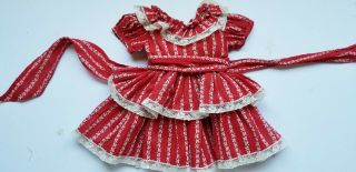 Vintage 1950,  S Red And White Print Batiste Doll Dress With Lace Fits 18 " Dolls