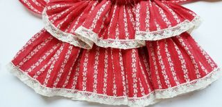VINTAGE 1950,  S RED AND WHITE PRINT BATISTE DOLL DRESS WITH LACE FITS 18 