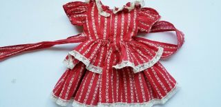VINTAGE 1950,  S RED AND WHITE PRINT BATISTE DOLL DRESS WITH LACE FITS 18 