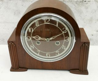 Vintage Enfield Art Deco Wooden Mantle Clock Spares Or Repairs