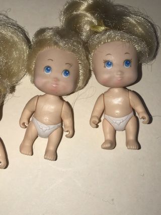 Vintage TYCO QUINTS Blonde Tiny 5 Baby Dolls Set 1990 Pink Bunting Blonde Bed 3