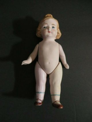 4 3/4 " All Bisque German Doll With Molded Loop In Hair,  Molded Hair Painted Eyes