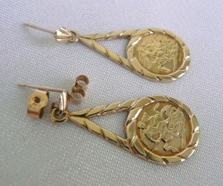 Antique Vintage 9ct Gold St George Drop Earrings 2