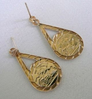 Antique Vintage 9ct Gold St George Drop Earrings 5