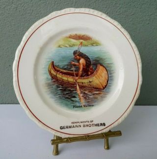 Antique Harker Pottery Placid Waters Germann Brothers Plate W/ Native American