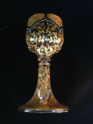 Antique Moser Quadrafoil Blue Glass Gold Gilt Goblet Roemer Enameled 6 " 2 Of 2