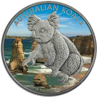 Australia 2018 1$ Australian Koala 1 Oz Colouring Antique Finish Silver Coin