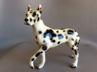 Antique/vtg Porcelain Black Spots Harlequin Great Dane Dog Figurine Number 9446