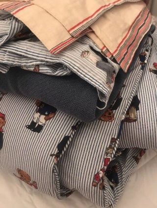 Vintage Ralph Lauren Polo Bear Twin Comforter Flat Sheet Sham Set Blue Stripe