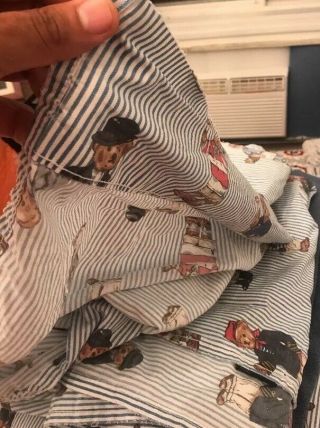 Vintage Ralph Lauren Polo Bear Twin Comforter Flat Sheet Sham Set Blue Stripe 5