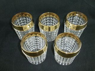 Rare Antique BACCARAT Crystal Glass Set 5 x Whiskey Tumbler w/ Wide Gold Band 2