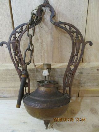 Antique Light Fixture,  Hammered Copper? & Brass,  Art Nouveau Chandelier Beauty