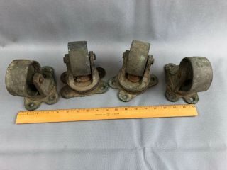 4 Large Antique Industrial Cast Iron Double Wheel Swivel Casters 2