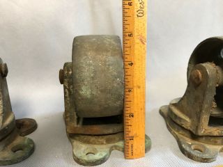 4 Large Antique Industrial Cast Iron Double Wheel Swivel Casters 5