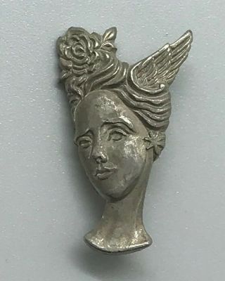 Antique Art Deco Nouveau Sterling Silver Woman Lady Goddess Brooch Pin Pinback