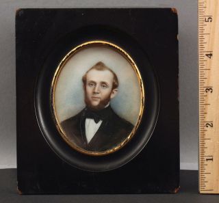 19thc Antique Miniature Portrait Porcelain Painting Young Gentleman,  Nr